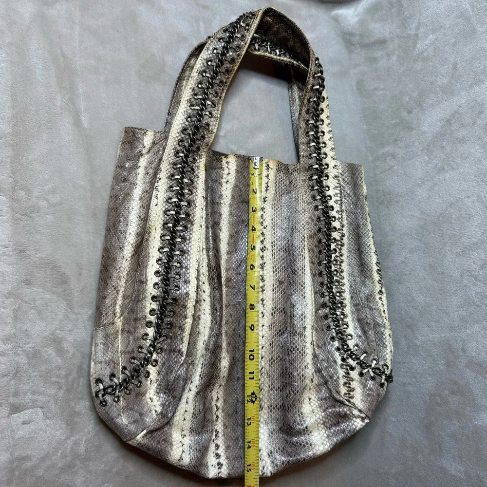 Beirn Snakeskin Double Handle Hobo Tote Bag Neutral Cream‎ with chain